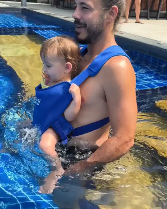 Short clips of families in pools and the sea, babies close in WaterLand carriers